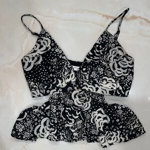 Zara Floral Black and White Women's Crop Top